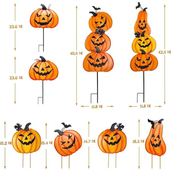 2 Pack Halloween Garden Stakes, Stacked Metal Pumpkins...